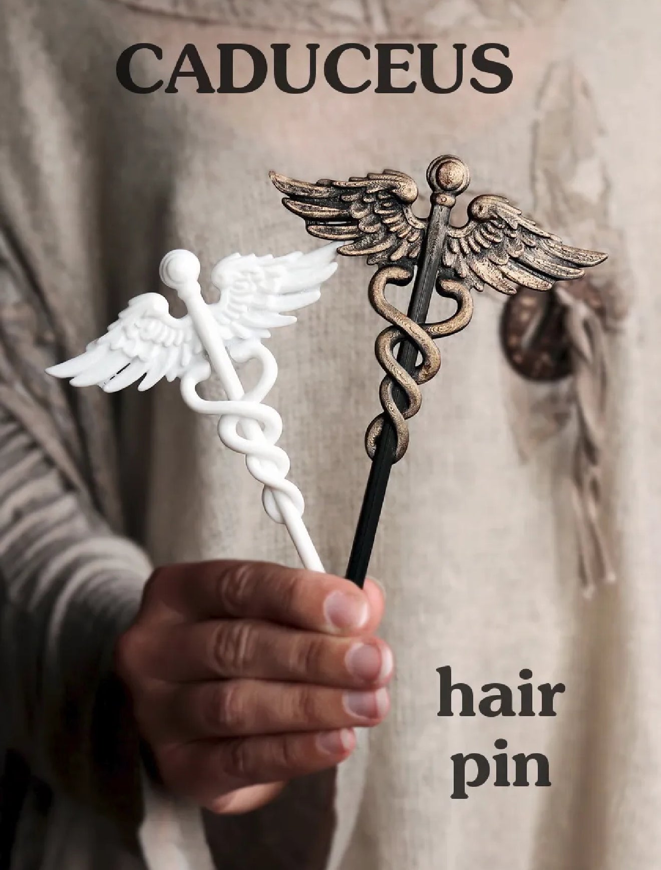 caduceus hair pin