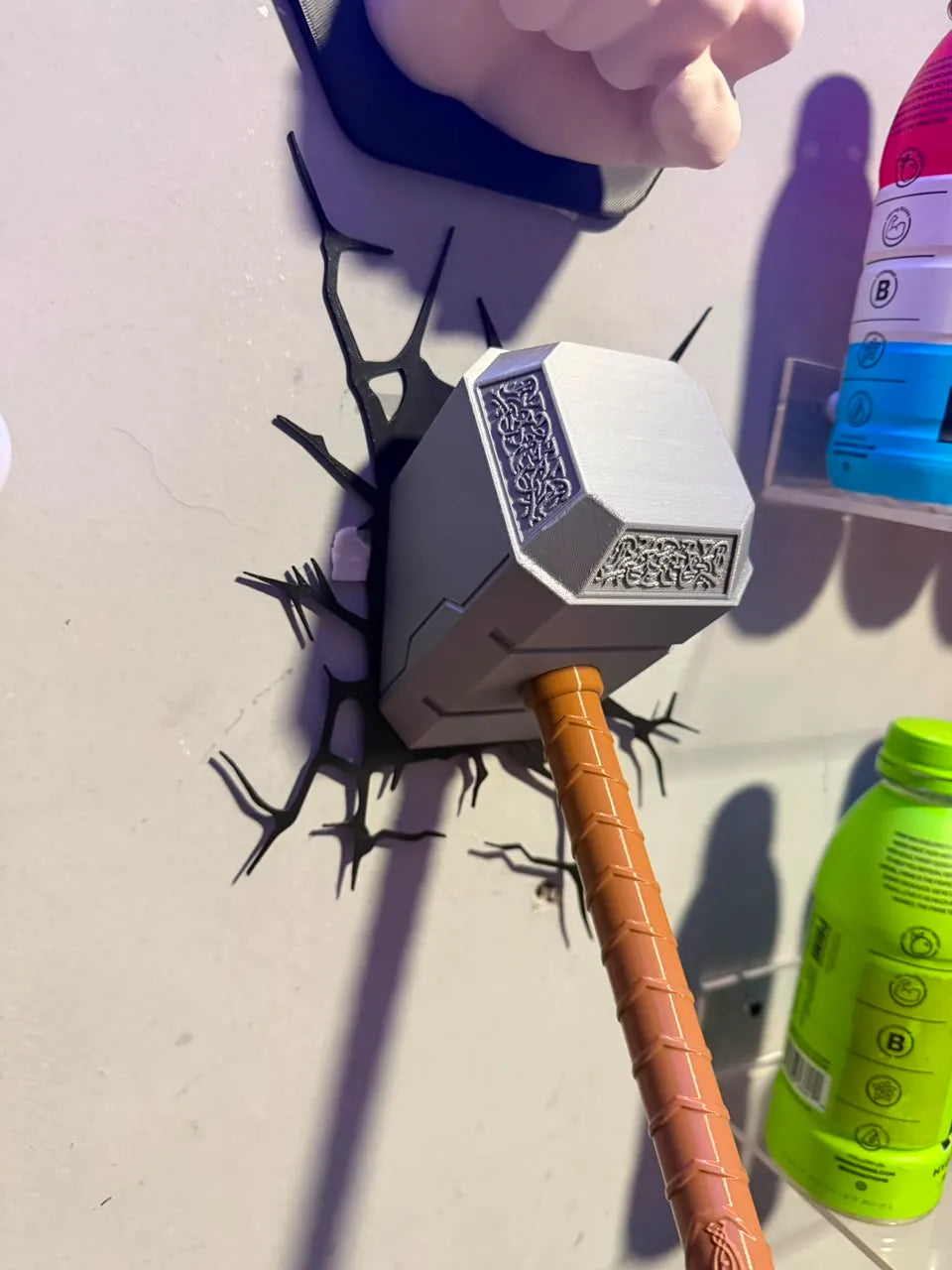 Thor hammer wall art with cracks
