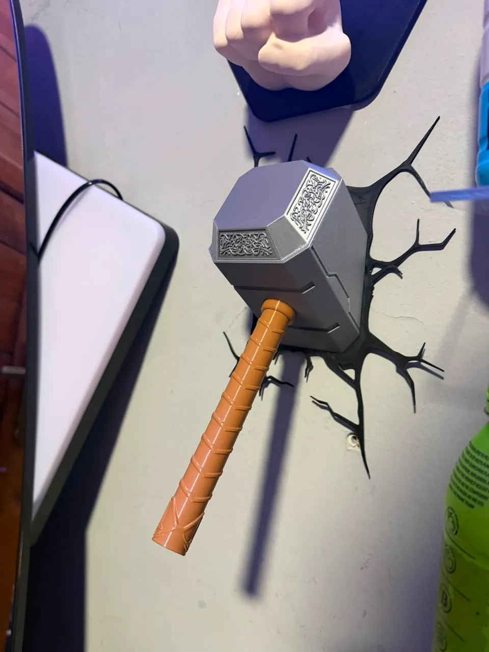 Thor hammer wall art with cracks