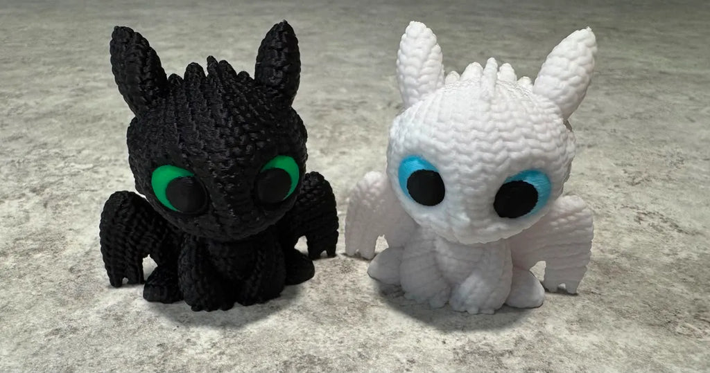Knitted mini toothless/light fury dragon figure