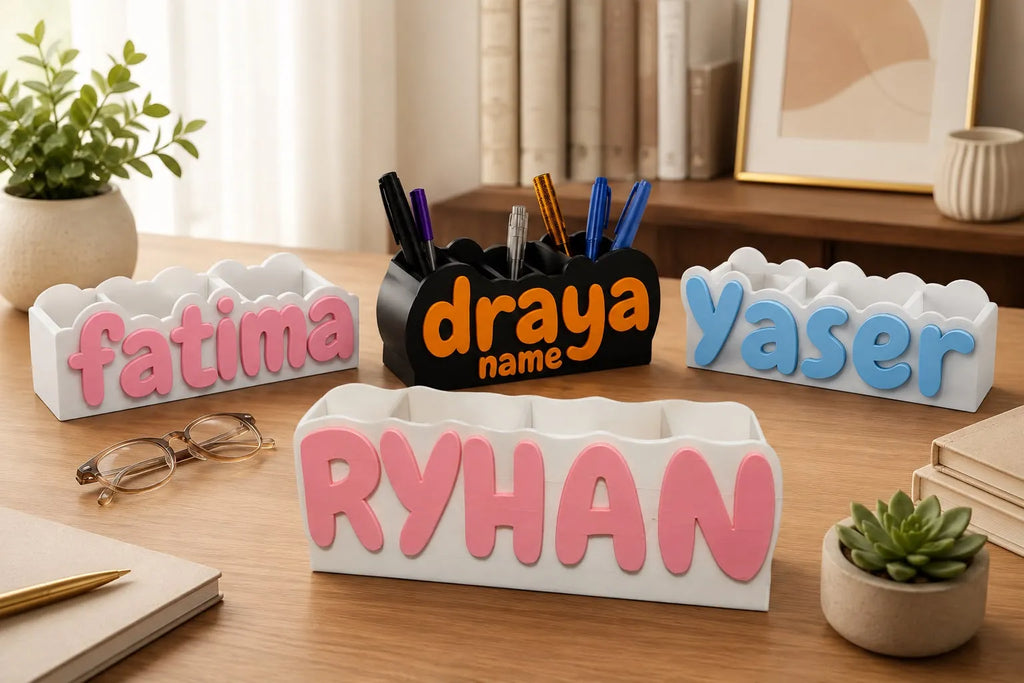 Customizable name desk organizer