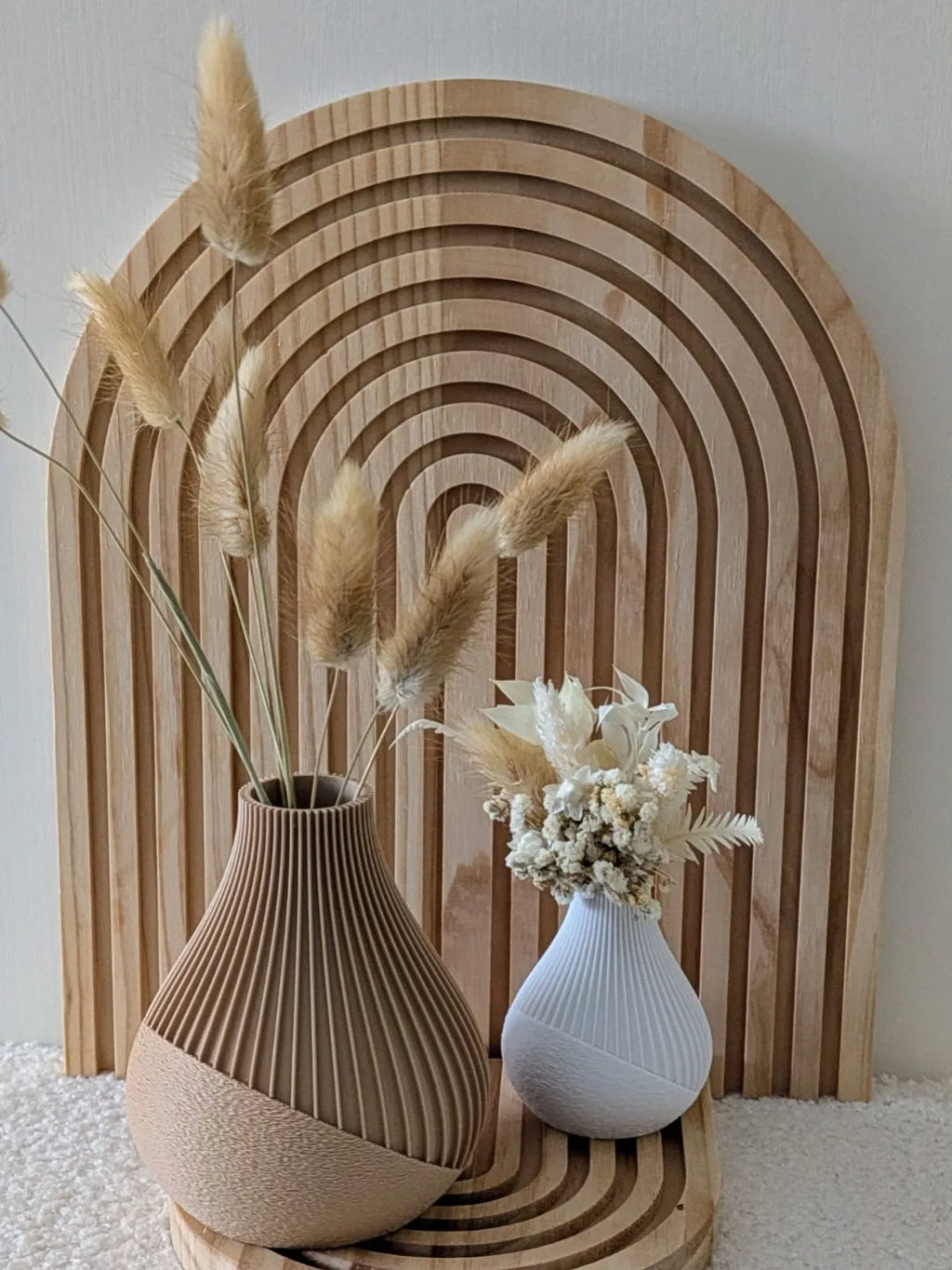 Dual-Texture Modern Vase (Ribbed/Fuzzy) pair of 2