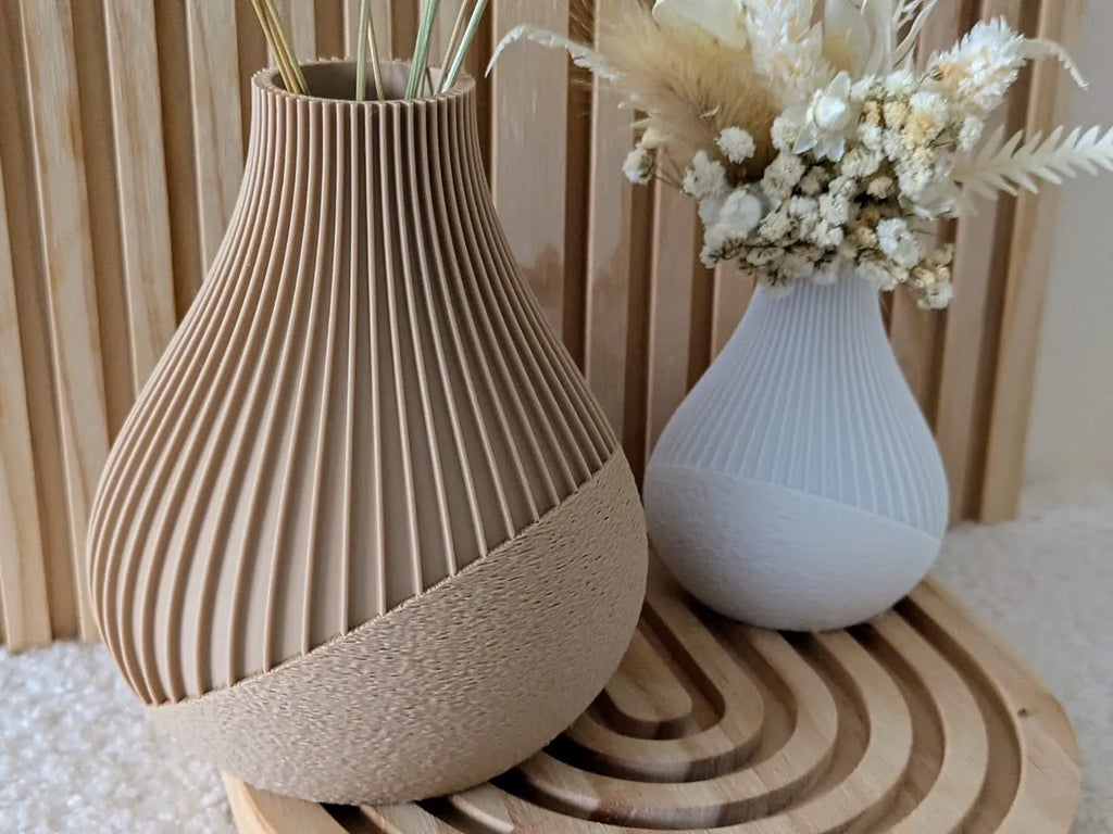 Dual-Texture Modern Vase (Ribbed/Fuzzy) pair of 2