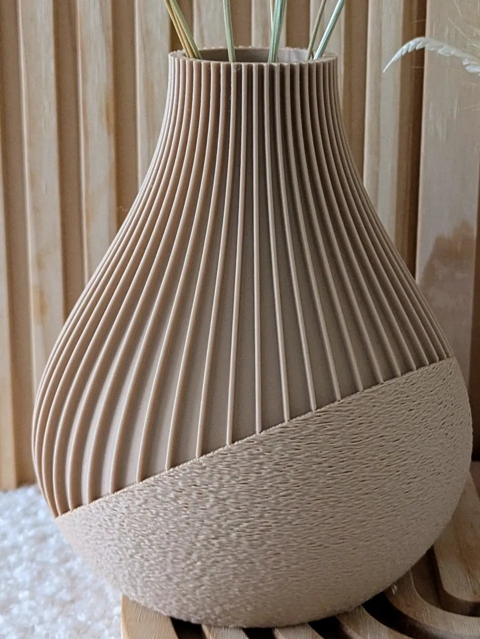 Dual-Texture Modern Vase (Ribbed/Fuzzy) pair of 2